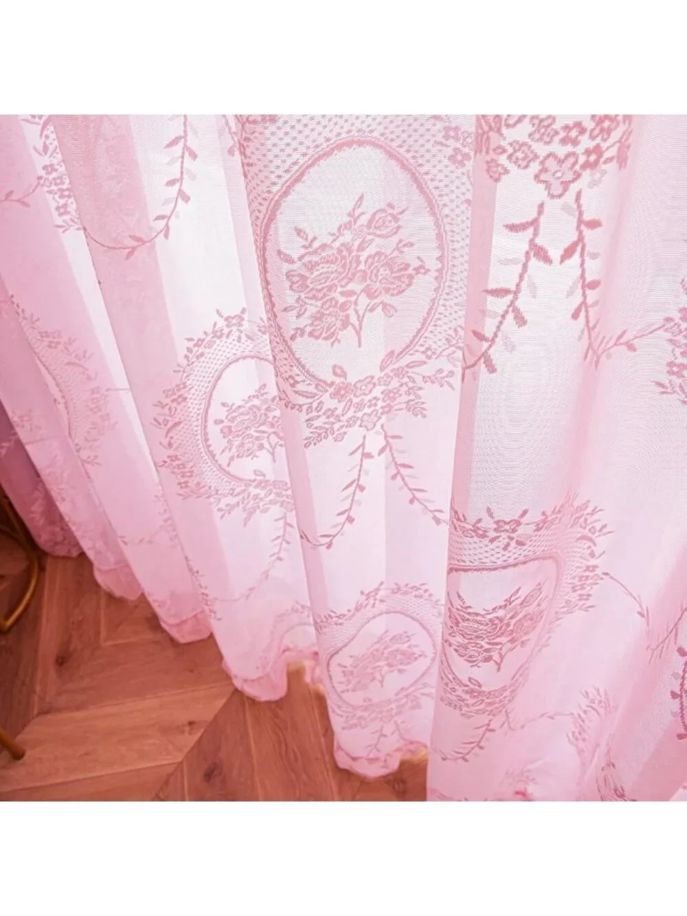 Bright Pink Lace Curtains Set - 84
